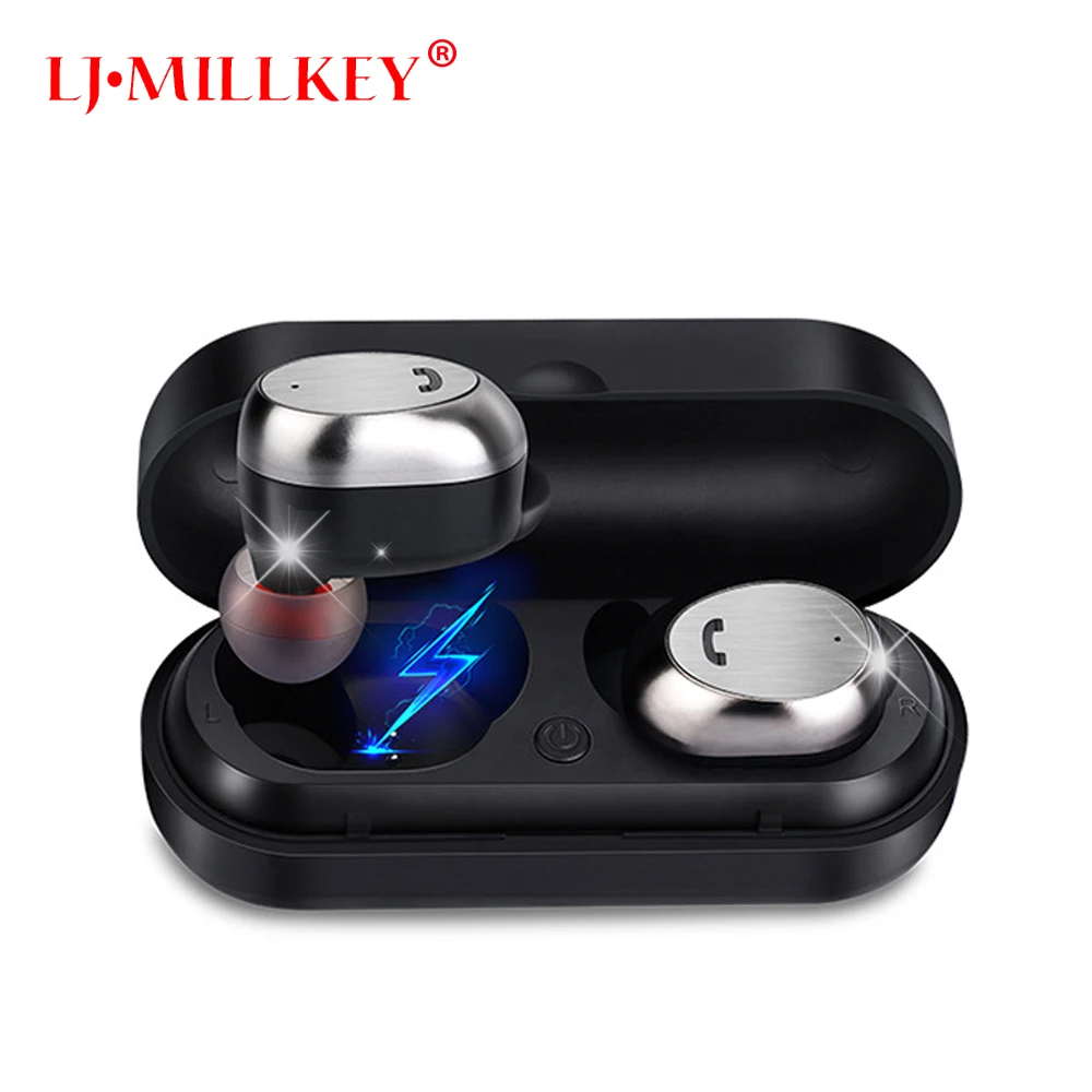 

TWS Bluetooth Headset Wireless Earbud Metal Charge Case Bluetooth Earphone for Phone Mic for Calls LJ-MILLKEY YZ105