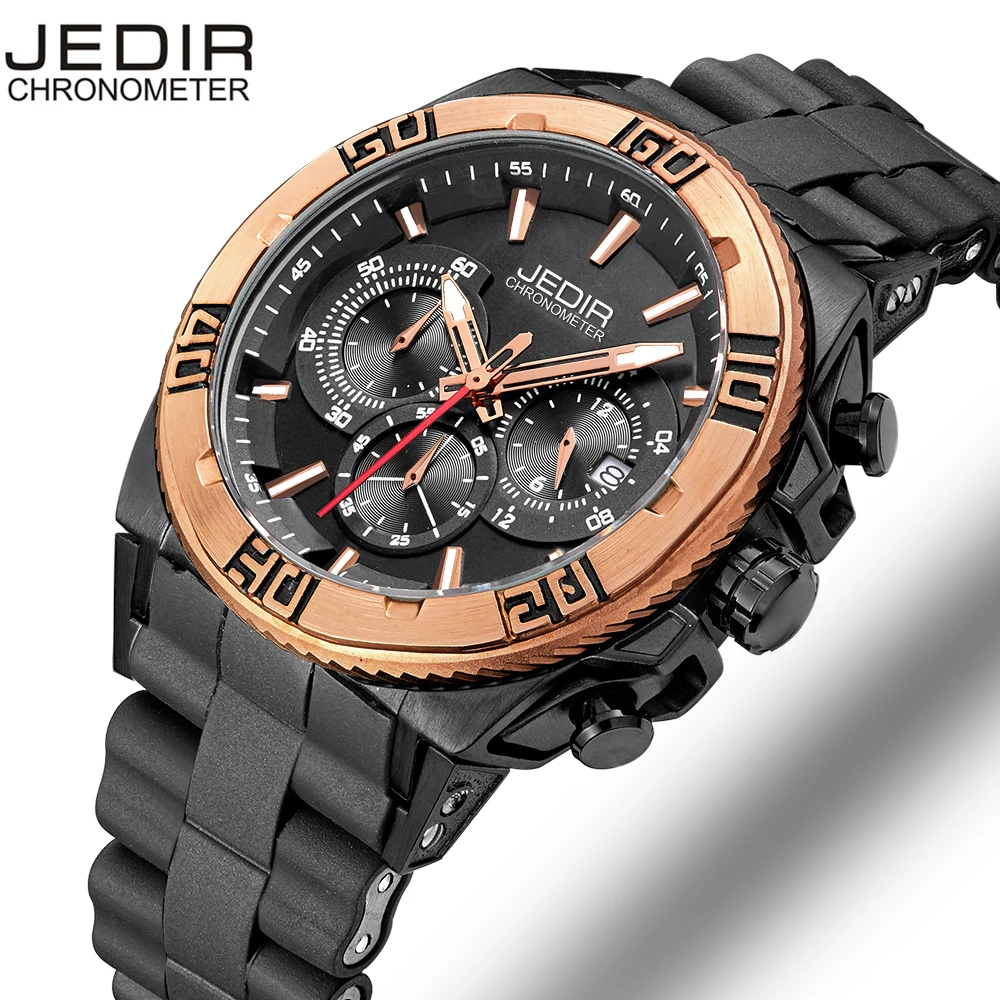 

JEDIR Auto Date Chronograph Men Watch Waterproof Fashion Casual Silicone Strap Military Sport Watches Clock Relogio masculino