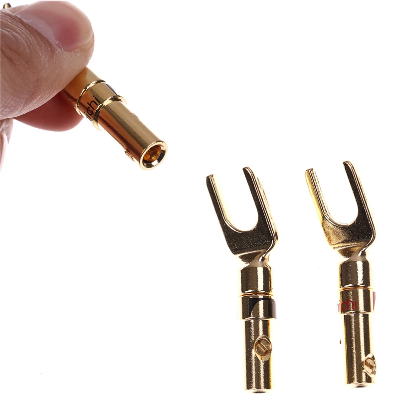 1Pair Banana Plug Y U Fork Brass Speaker Plug Connector Audio Spade Terminal Gold Plated Fork Banana Plug