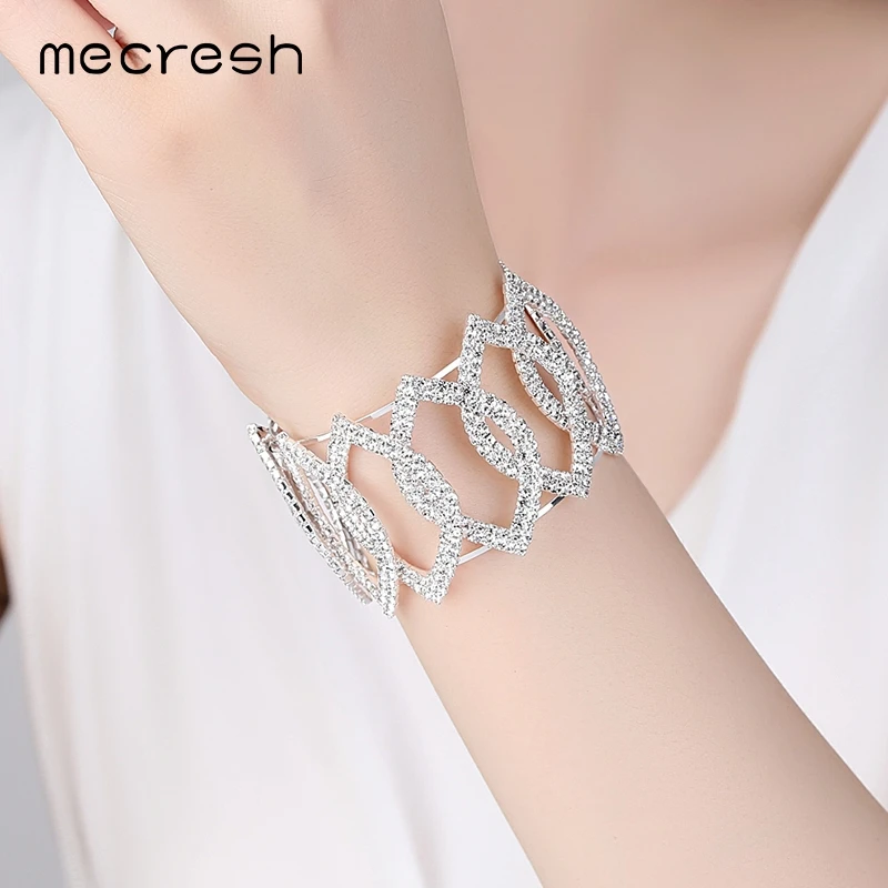 

Mecresh Newest Spring Crystal Bridal Bangles Silver Color Christmas Party Bracelets & Bangles for Women Wedding Jewelry MSL355