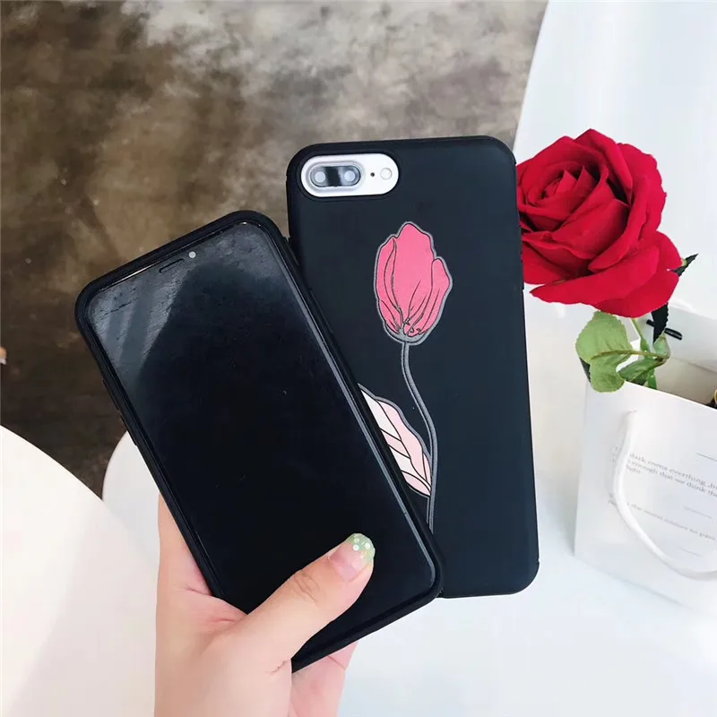 LUDI Vintage Red Rose Floral Phone Case for iPhone 7 7Plus Soft TPU Black Phone Bag for iPhone X 6 6s 8 Plus Fashion Funda Capa 3