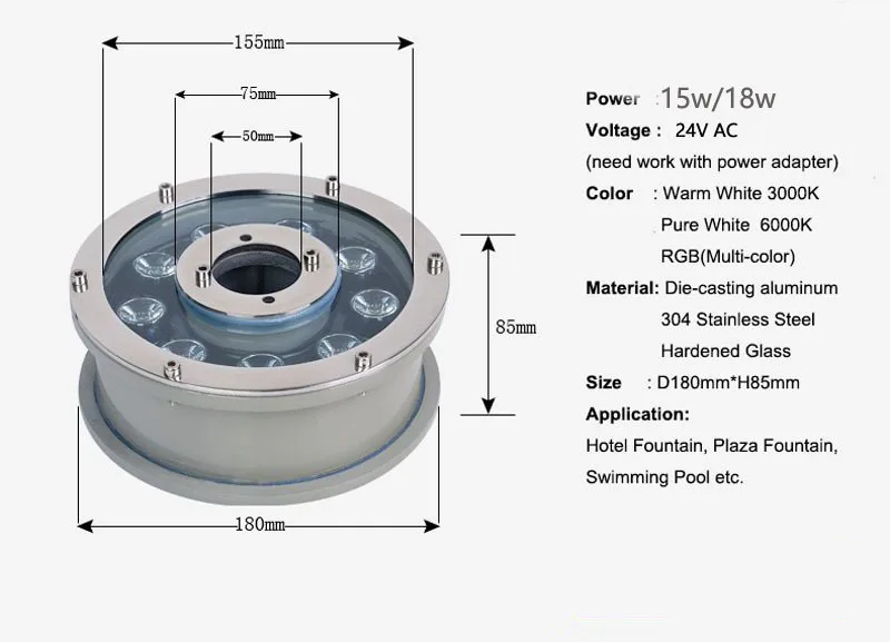 5 шт. 6 Вт 9w12w 15 Вт 18 Вт подводные светодиодные Фонтан белый/синий RGB Водонепроницаемый IP68 для бассейн AC12V 24 В высокое качество