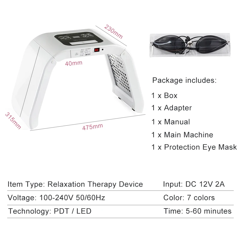  7 Color PDT LED Light Skin Care Beauty Machine LED Facial Mask Photon Therapy Skin Rejuvenation Acn - 4000001768079