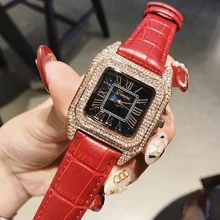 Luxury Full Diamond Women Square Watches Ladies Fashion Leather Strap Rhinestone Quartz Watch New Elegant Female Clock Best Gift