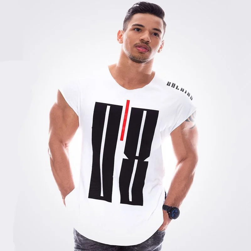 

2018 New Mens Short sleeve Cotton T-shirt Muscular man Casual Fashion Print t shirt Gyms Fitness Bodybuilding Tee Tops Clothing