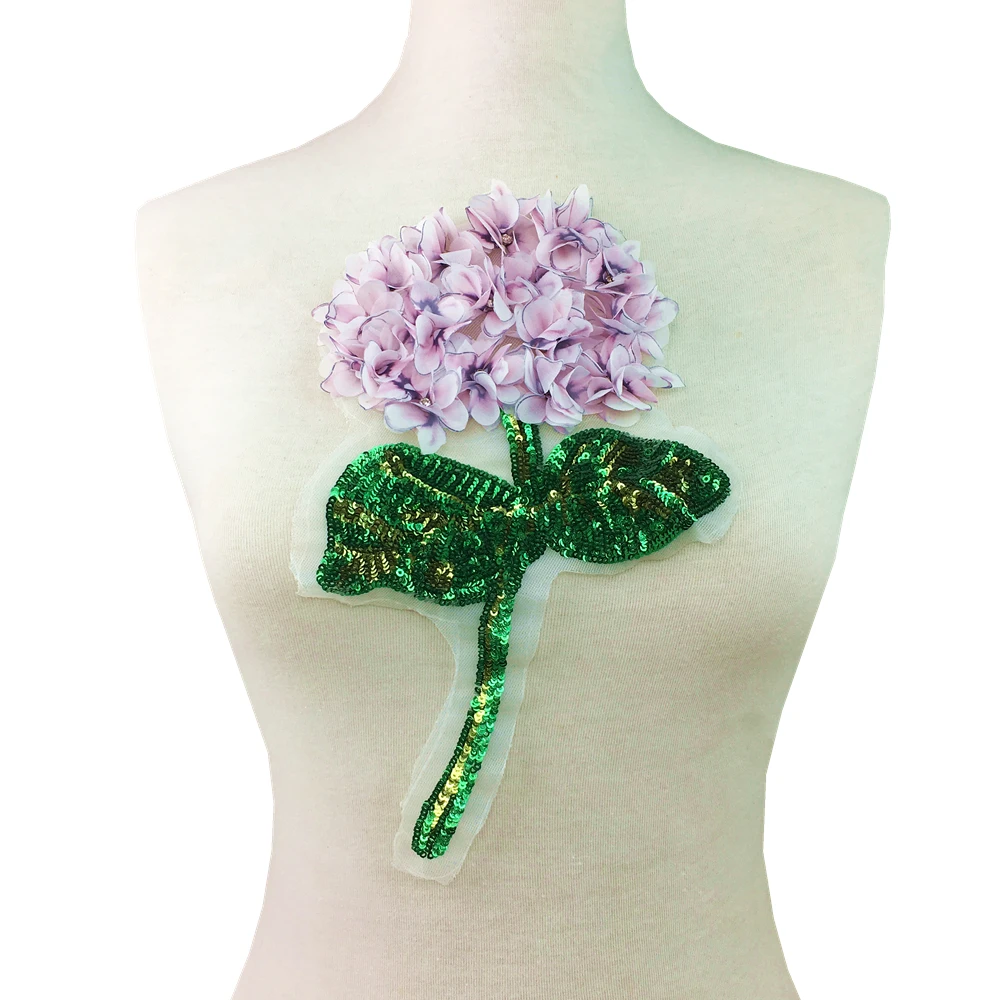 Гортензия цветок патч 3D Цветы аппликация бисером нашивки для одежды сумки платье Аппликации Parches пришить 28x16 см AC1158