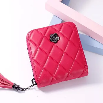 

Women Mini Coin Purse Wallet Geometric Zipper Wallet High Quality PU Leather Tassel Coin Purses Short Wallet Female