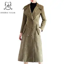 Spring autumn sheepskin genuine leather jacket women sexy slim Suede sued leather female long windbreaker real leather over coat