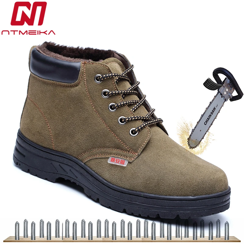 

Men Winter Cow Suede Work Safety Shoes Steel Toe Wear-Resisting Safety Work Boots Mens Outdoor Work Shoes Large Size 36-46 Boots