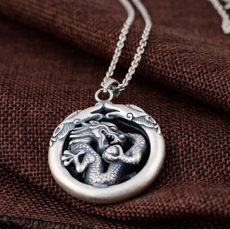 2019 Real 100 925 Sterling Silver Dragon Pendants for Men Vintage
