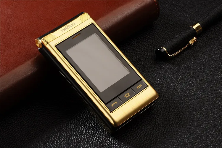 Fsmart TKEXUN G10 роскошный флип-телефон, 3,0 дюймов, сенсорный экран, двойной дисплей, две sim-карты, русская клавиатура, мобильный телефон - Цвет: Gold