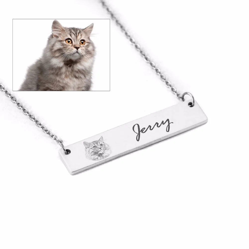 

Photo Necklace,Personalized Pet Jewelry,Custom Cat Photo Necklace,Name Bar Necklace,Cat Lover Necklace,Cat Pendant,Keepsake