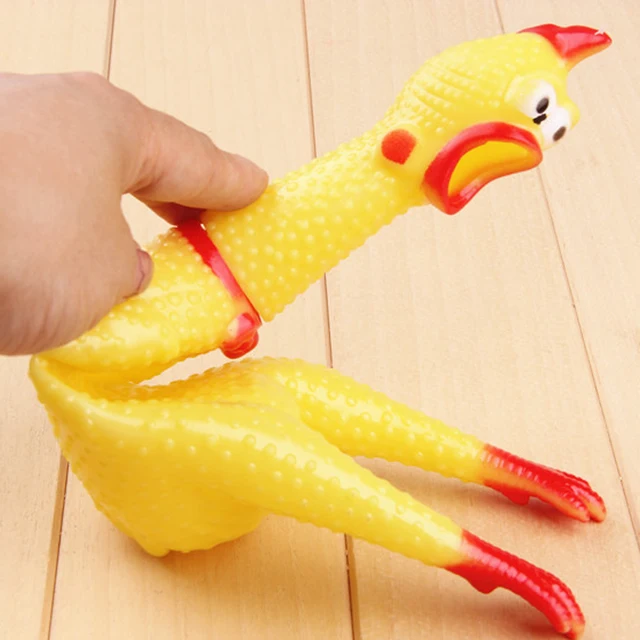Funny Small Screaming Yellow Rubber Chicken Squeaky Toy Pet Bulk Tough