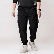 Новое поступление, мужские свободные спортивные брюки больших размеров, длинные брюки, однотонные брюки карго с карманами