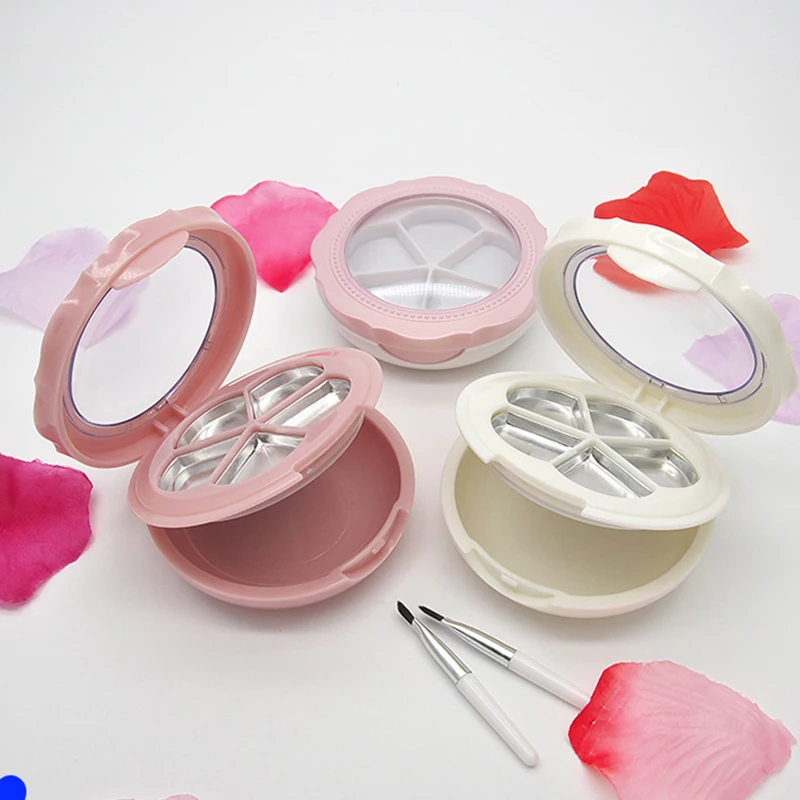 

1pcs Flower Empty White/Pink 5 Grids Powder Compact Eyeshadow Case Lipstick Container DIY Blush Box with Brush and Mirror