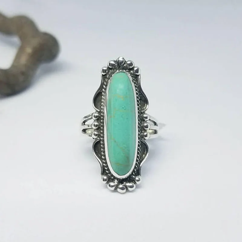 Bohemian Blue Stone Rings for Women Wedding Vintage Ring Antique Silver Color Rings Bague Femme Masculino Jewelry Anillos Z3X742
