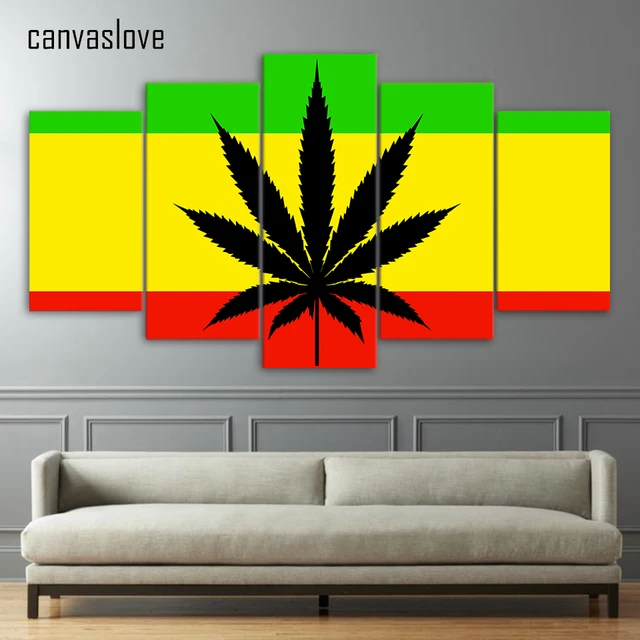 92 Rasta Home Decor Reggae And Bob Marley 5 Piece Canvas Art Hd Print Rasta Flag Leaves Pictures For Living Room Home Decor Free
