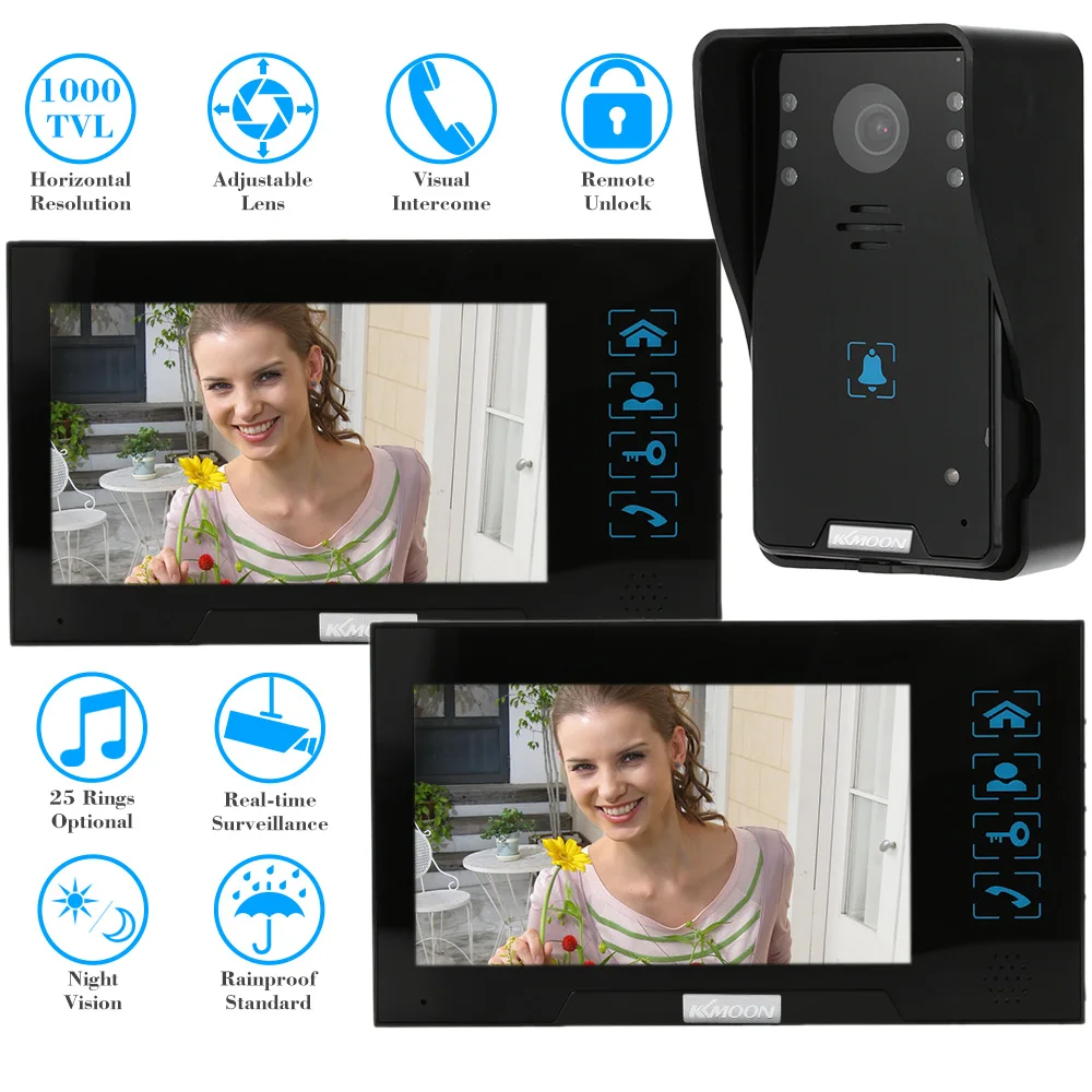 bilder für Kkmoon 7 "TFT Video-türsprechanlage HD 1000TVL Hause Sprechanlage Türklingel Aufnahme 1 Regendicht Türklingel Kamera Und 2 Hände Frei Monitor bilder für Kkmoon 7 "TFT Video-türsprechanlage HD 1000TVL Hause Sprechanlage Türklingel Aufnahme 1 Regendicht Türklingel Kamera Und 2 Hände Frei Monitor