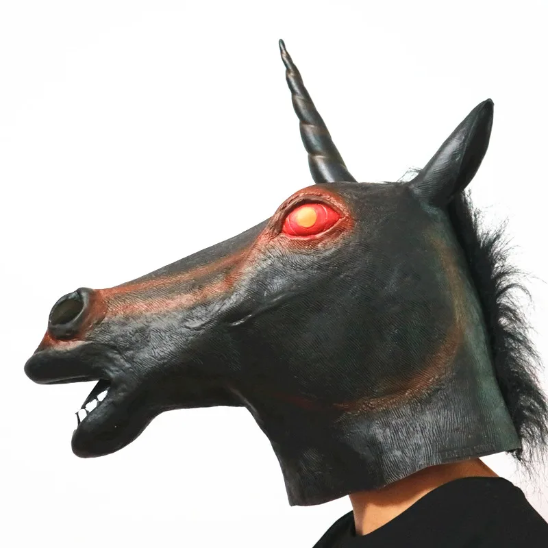 

MostaShow Horse Head Mask Halloween Latex Animal Full Face Adult Mask Carnival Costume Party Masks Halloween Party Supplies