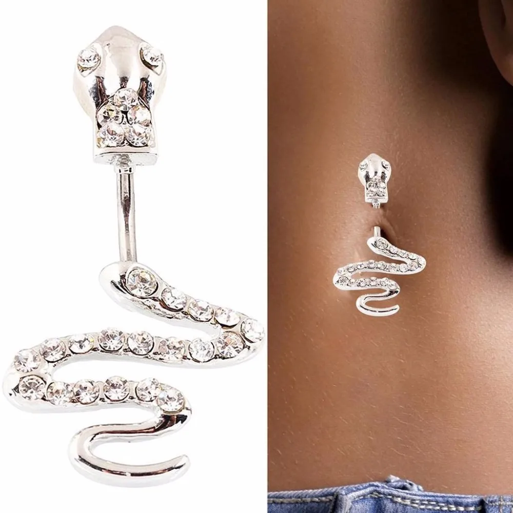 

New LNRRABC Rhinestones Body Jewelry Drop Tassel Navel Piercings Navel & Bell Button Rings Snake Shape Women Bikini Bijoux Bar