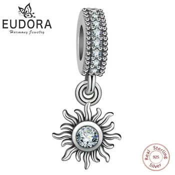 

Eudora New 925 Sterling Silver Sun shape Charms Clear CZ Charm Pendant Fits Bracelet Bangles Necklace DIY Jewelry for Women Girl