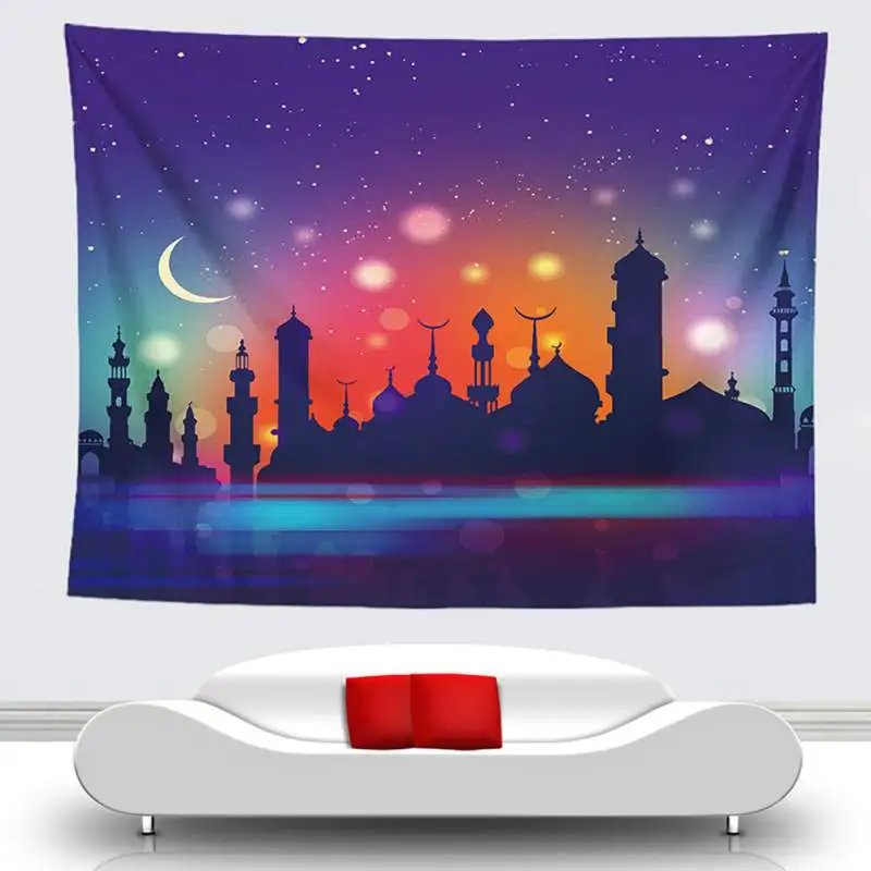 

Tarpaulin Printed Arabic Islamic Eid al-Fitr Style Tapestry Wall Hanging Corridor Decorative Background Cloth Wall Decor