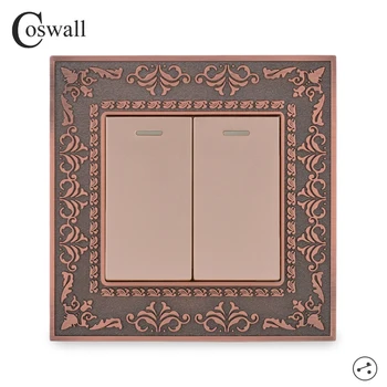 

Coswall 2 Gang 2 Way On / Off Wall Light Switch 4D Embossing Panel Retro Zinc Alloy Luxury Pass Through Switch Switched