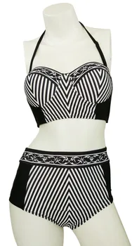 

Free shipping Women's Retro Printed Padded Push Up High Waist Bikini Set 4F4627