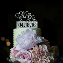 Silver Cake Toppers For Weddings Mariage Party Decoration Personalised Custom Name or Date Anniversaire Acrylic Cake Toppers