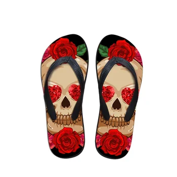 

Customized 3D Skull Floral Fashion Ladies Flip Flops Flats Summer Beach Water Shoes for Female Casual Women Flip Flops Slippers