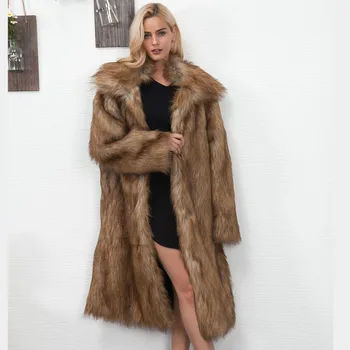 

Womens Plus Size Faux Fur Coat 2019Winter New Style Long Slim Thicken Warm Hairy Jacket Trendy Warm Outerwear Fur Coat Wholesale