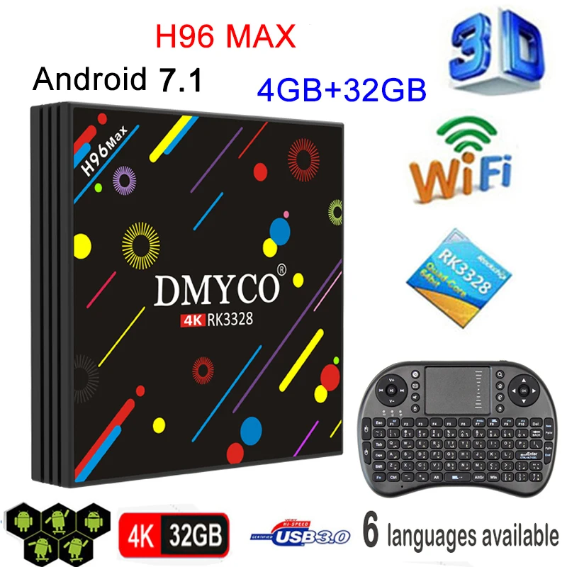 

H96 MAX H2 Android 7.14G 32G I8 keyboard Smart TV Box Rockchip RK3328 Quad-core Wifi 2.5G/5G 4K H.265 H96 Media Player