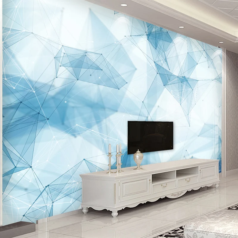 

Customize Any Size Mural Blue Beautiful Nordic Minimalist Geometric Line Wall Fresco Living Room Home Decor Wallpaper Fresco