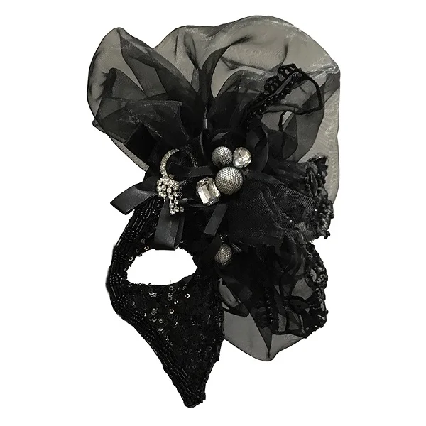 Потрясающая черная Венецианская Маскарадная маска глаз Хэллоуин вечерние кружевные сетчатые маскарадные платья ручной работы винтажные маски - Цвет: Left side face