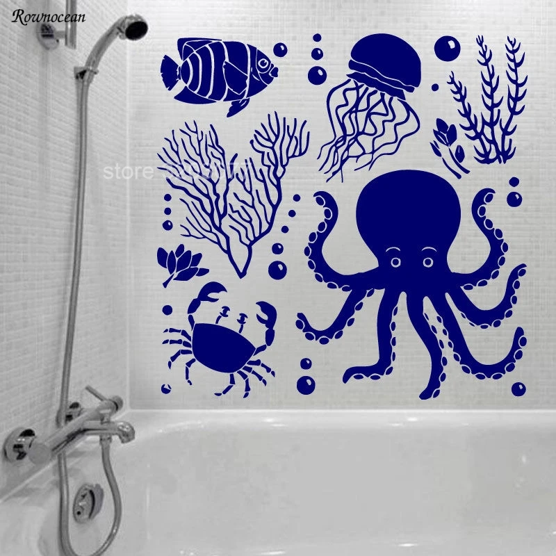 Underwater World Marine Animal Octopus Jellyfish Crab Ocean Vinyl Home