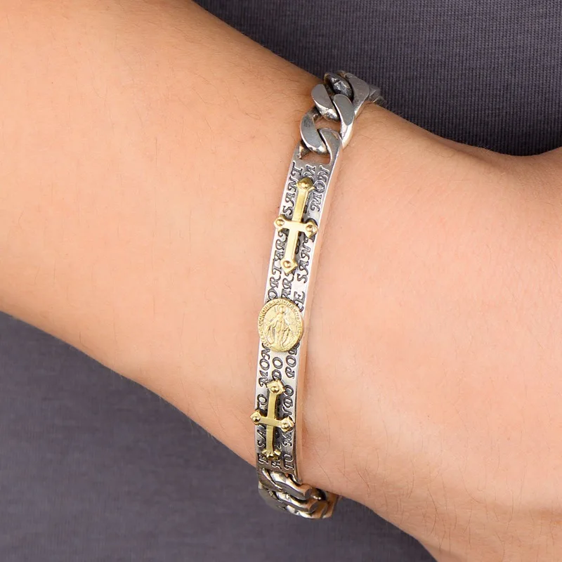 

100% 925 Sterling Silver Virgin Mary Men Bracelet Width 12mm Link Chain Vintage Male Bracelet Fashion Jewelry Birthday Gifts