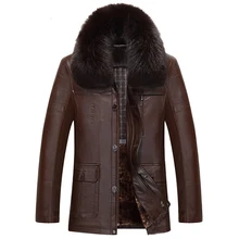 Китайские импортные куртки черные и коричневые мужские кожаные куртки воротник из лисьего меха Мужская зимняя теплая искусственная кожа замшевое пальто C538