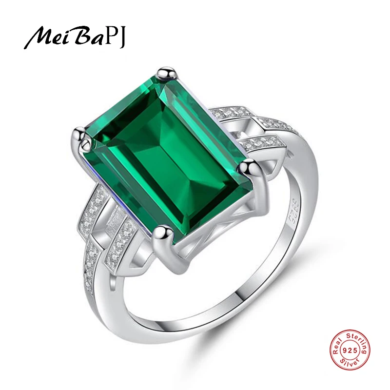 

[MeiBaPJ]Real S925 Sterling Silver Green Square Stone Ring for Women Charm AAA Zircon Fine Party Jewelry