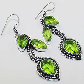 安い ペリドットイヤリングシルバーオーバーレイ銅 68 ミリメートル、 E0684