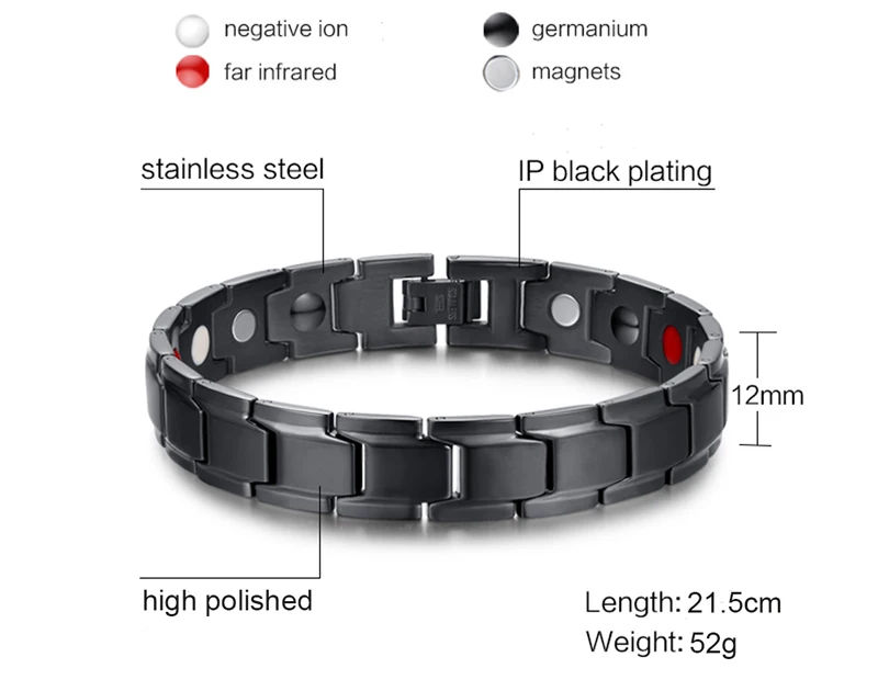 Vinterly, браслет на запястье, магнитный браслет для мужчин, нержавеющая сталь, германий, Энергетический Браслет, мужской, черный, магнитный браслет для мужчин