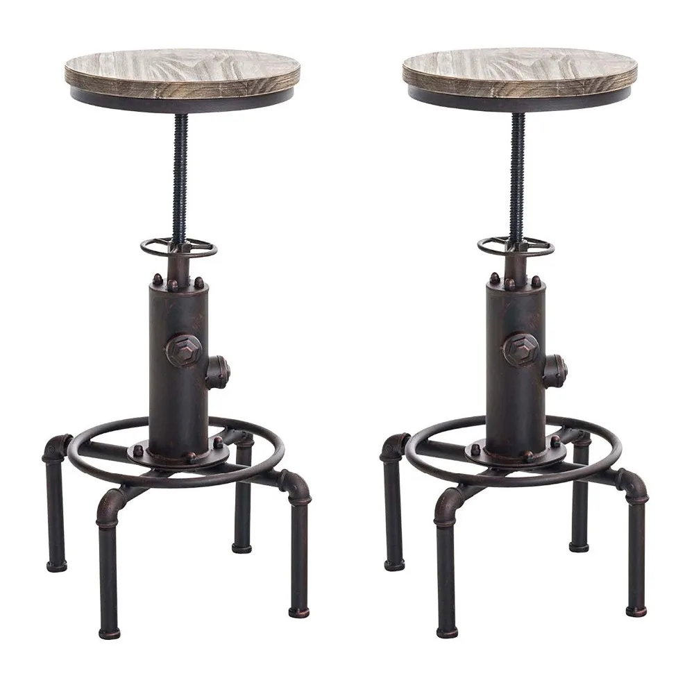 Set of 2 Fire Hydrant Design Swivel Industrial Bar Stool Height Adjustable Pinewood Top Kitchen Dining Chair with Footrest Set of 2 Fire Hydrant Design Swivel Industrial Bar Stool Height Adjustable Pinewood Top Kitchen Dining Chair with Footrest
