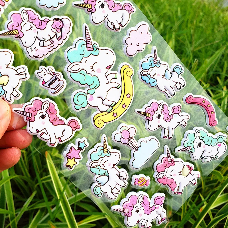 New Cute Unicorn Cartoon Waterproof Sticker 3D Decorative Stickers Scrapbooking Stick Label Diary Notebook Stickers Kids Toys E