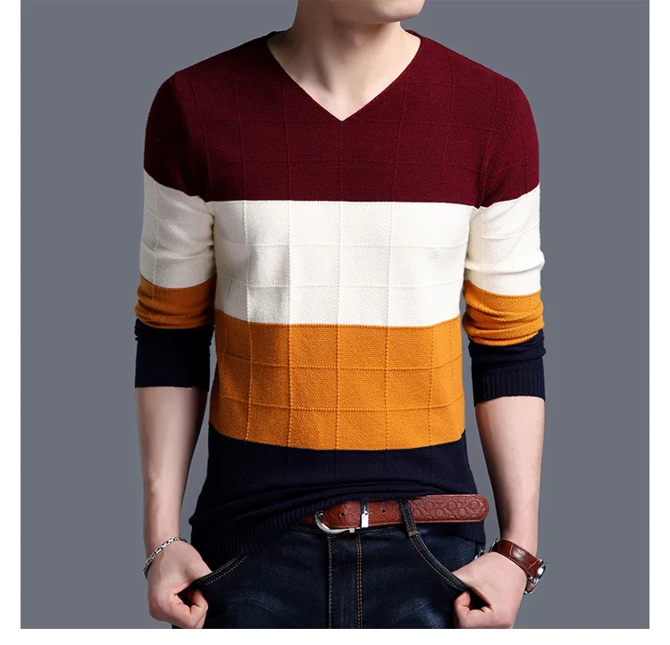 Jbersee 2018 хлопок модный свитер Для мужчин Slim v-образным вырезом с длинными рукавами Для мужчин S трикотажный пуловер Для мужчин свитер Hombre
