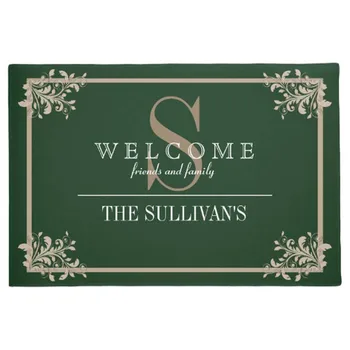 

Corner Floral Flourish Frame Custom Family Name Doormat Home Decoration Entry Non-slip Door Mat Rubber Washable Floor Home Rug
