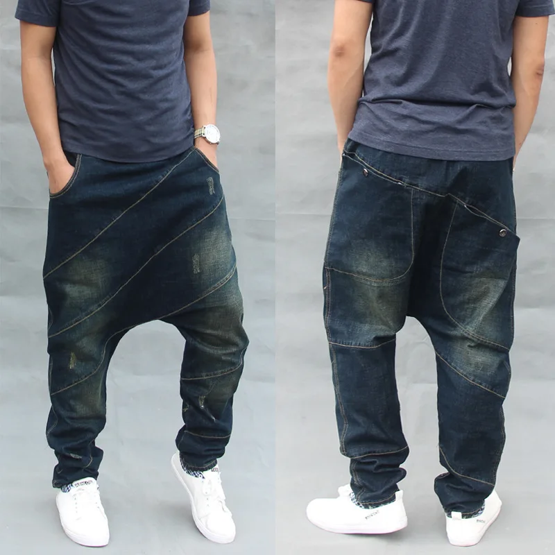 Men Baggy Denim Harem Pants Male Loose 