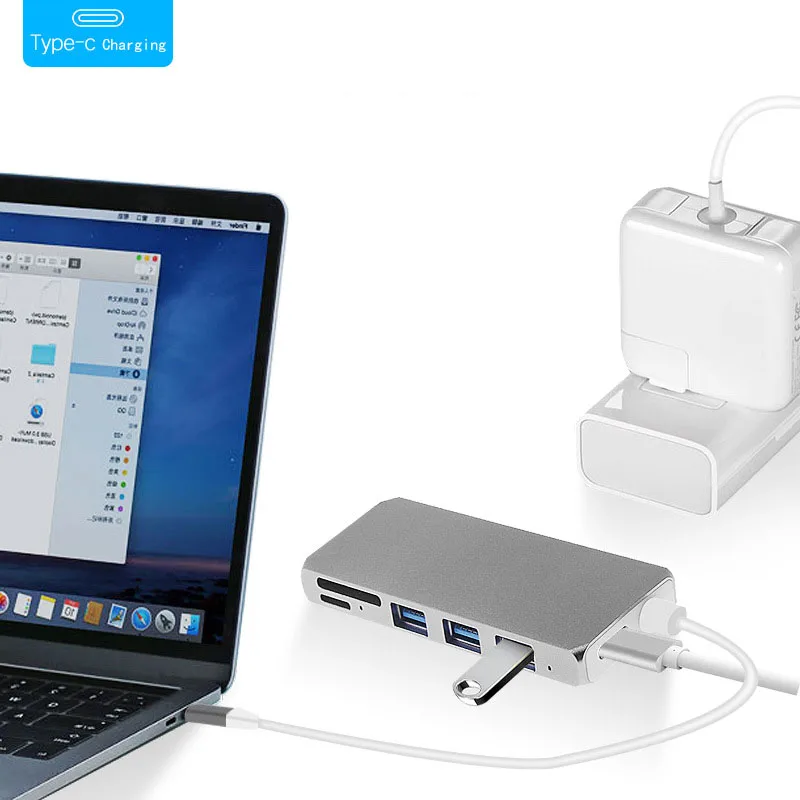 USB C док-станция для ноутбука USB 3,0 HDMI PD TF/SD/USB Hub Fealushon для Macbook Pro hp DELL поверхности lenovo samsung для док-станции