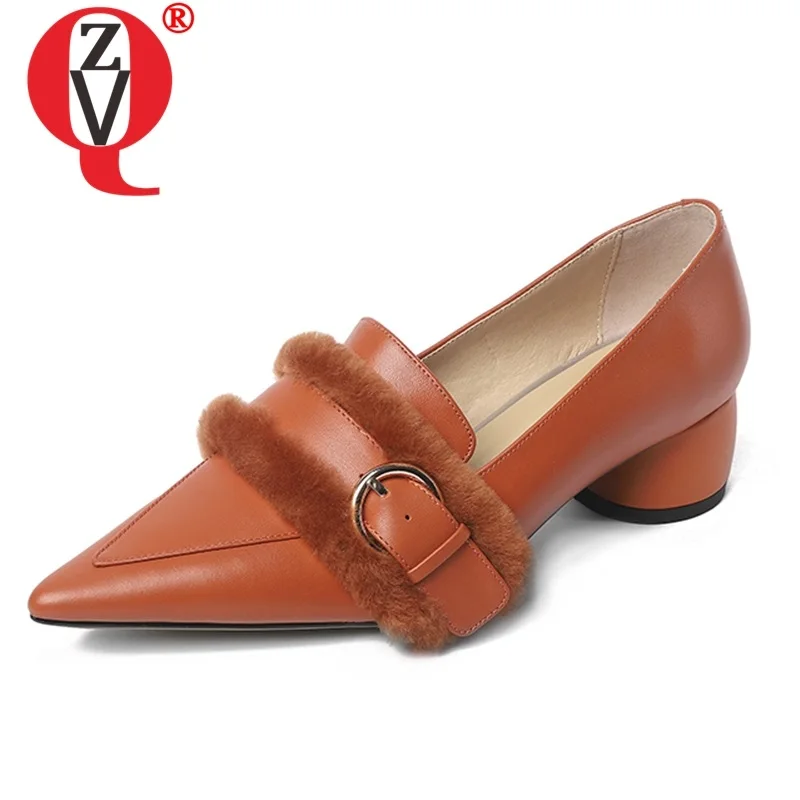 

ZVQ woman shoes 2019 spring new fashion sexy pointed toe handmade genuine leather woman pumps outside low heels buckle shoes