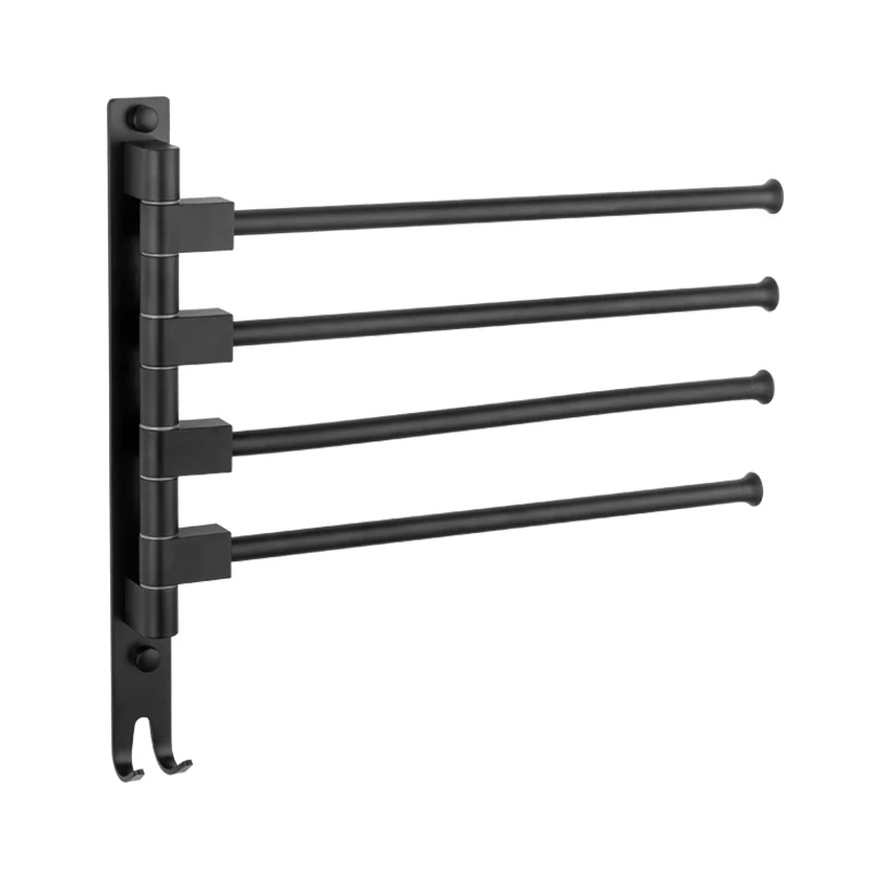 LEDME Matte Black Four Towel Bar With One Hook Holder Wall mounted Space Aluminum Bathroom Accessories Towel Rack Bar L5514