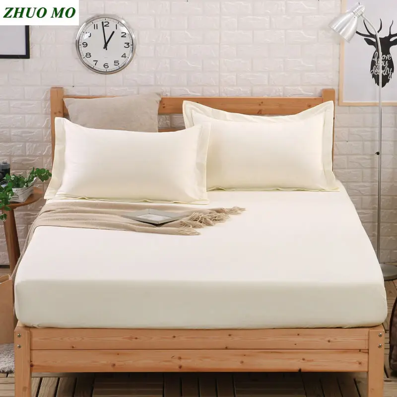 

1pc 100% cotton solid color linens bed linen sheet on elastic Mattress Cover linen cotton bed set Solid Fitted Bed Sheet