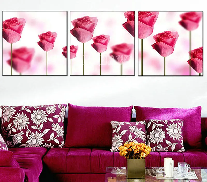

Multi painting 3pcs flower icon 5D diamond painting landscape full square / round drill 3d mosaic living room decorative